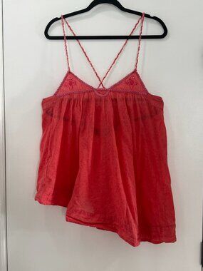 Free People Red Asymmetrical Embroidered Cami - Large